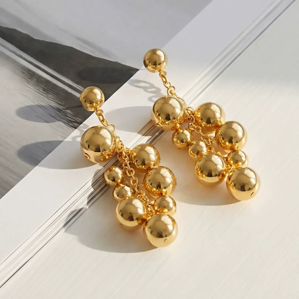 Wholesale Minimalist Geometric Stainless Steel 18K Gold Plated Round Bead Tassel Earrings For Women