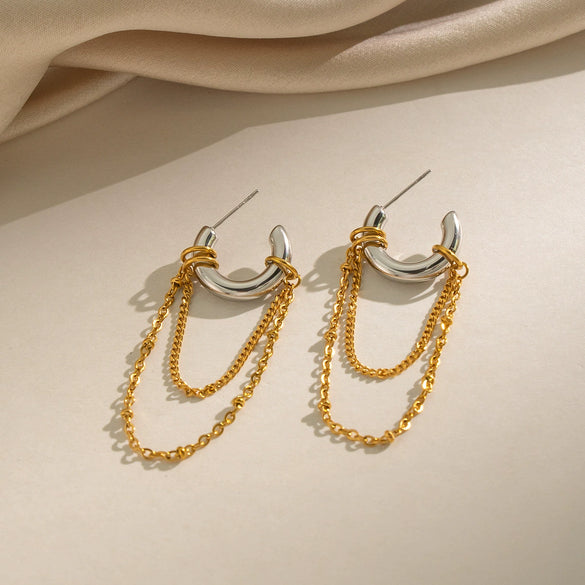 Wholesale Minimalist Geometric Stainless Steel 18K Gold Pvd Furnace Vacuum Real Gold Plated Tassel Earrings Unisex