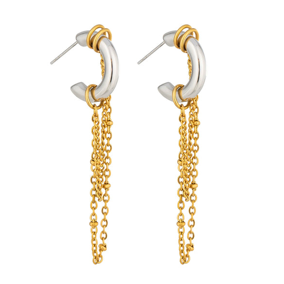 Wholesale Minimalist Geometric Stainless Steel 18K Gold Pvd Furnace Vacuum Real Gold Plated Tassel Earrings Unisex