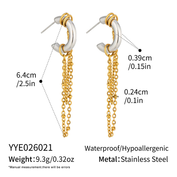Wholesale Minimalist Geometric Stainless Steel 18K Gold Pvd Furnace Vacuum Real Gold Plated Tassel Earrings Unisex