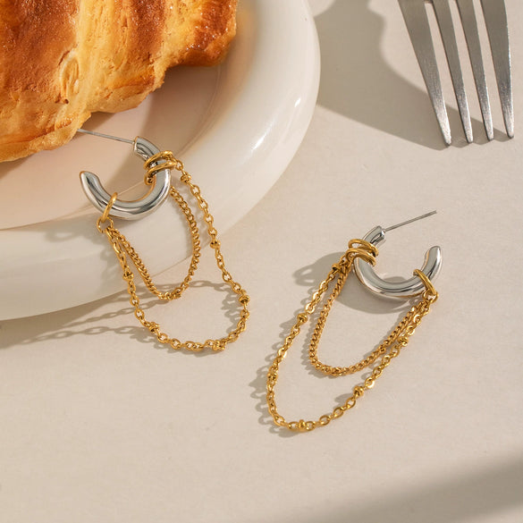 Wholesale Minimalist Geometric Stainless Steel 18K Gold Pvd Furnace Vacuum Real Gold Plated Tassel Earrings Unisex