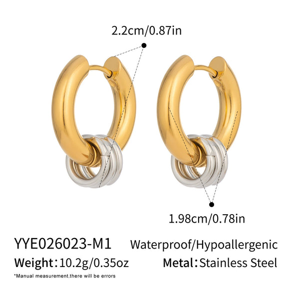 Wholesale Minimalist Geometric Stainless Steel Vacuum Gold Plated Hoop Pendant Earrings For Unisex