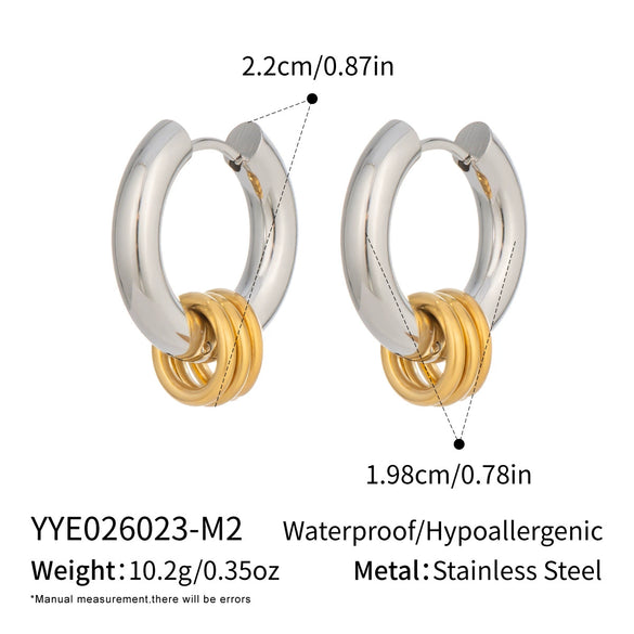 Wholesale Minimalist Geometric Stainless Steel Vacuum Gold Plated Hoop Pendant Earrings For Unisex