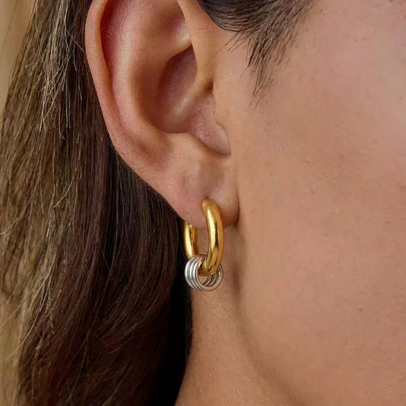 Wholesale Minimalist Geometric Stainless Steel Vacuum Gold Plated Hoop Pendant Earrings For Unisex