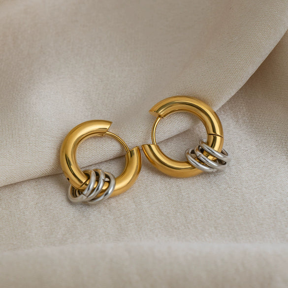 Wholesale Minimalist Geometric Stainless Steel Vacuum Gold Plated Hoop Pendant Earrings For Unisex
