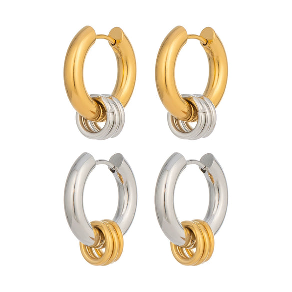 Wholesale Minimalist Geometric Stainless Steel Vacuum Gold Plated Hoop Pendant Earrings For Unisex