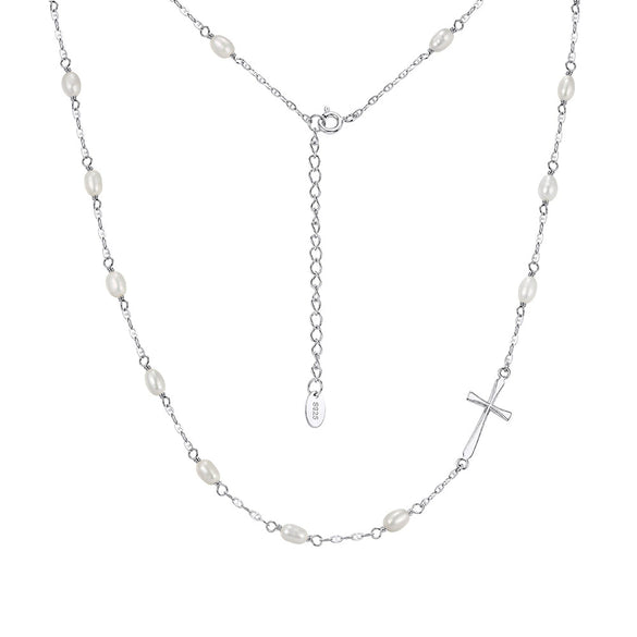 Wholesale Minimalist Geometric Starry Pearl Cross Chain Necklace For Women Made Of 925 Silver With Electroplating Design