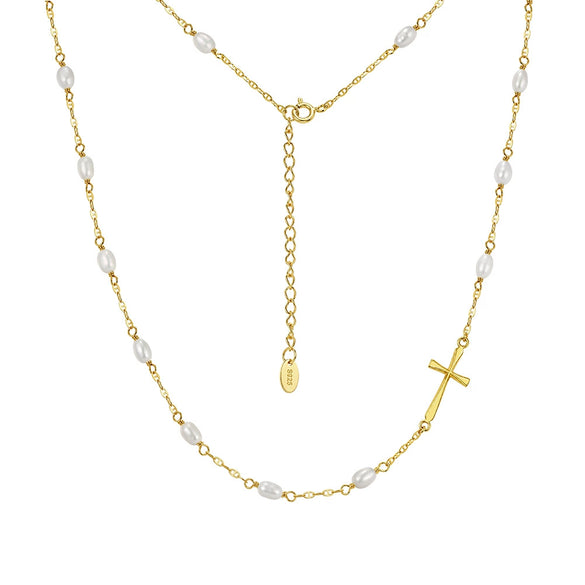 Wholesale Minimalist Geometric Starry Pearl Cross Chain Necklace For Women Made Of 925 Silver With Electroplating Design