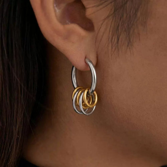 Wholesale Minimalist Geometric Style Multilayered Circular Twotone Stainless Steel Earrings With Pvd Furnace Vacuum Real Gold Plating For Women