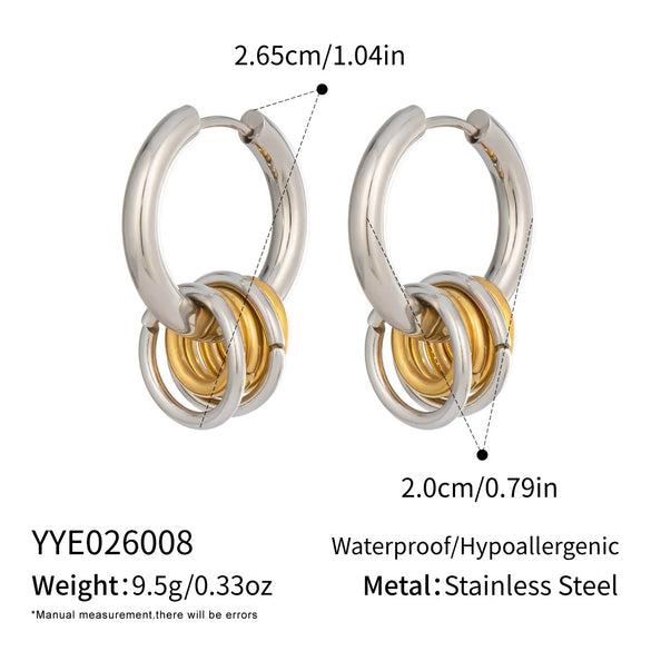 Wholesale Minimalist Geometric Style Multilayered Circular Twotone Stainless Steel Earrings With Pvd Furnace Vacuum Real Gold Plating For Women
