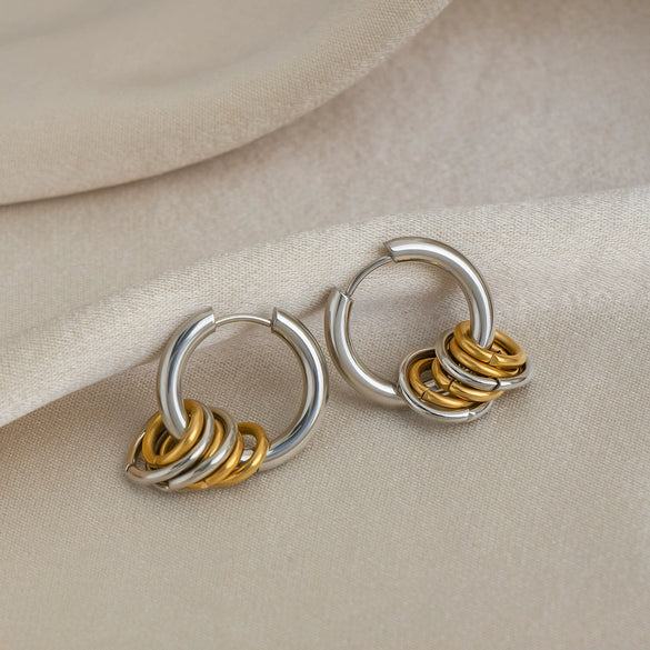 Wholesale Minimalist Geometric Style Multilayered Circular Twotone Stainless Steel Earrings With Pvd Furnace Vacuum Real Gold Plating For Women