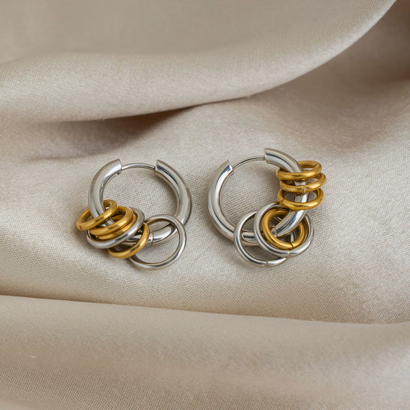 Wholesale Minimalist Geometric Style Multilayered Circular Twotone Stainless Steel Earrings With Pvd Furnace Vacuum Real Gold Plating For Women