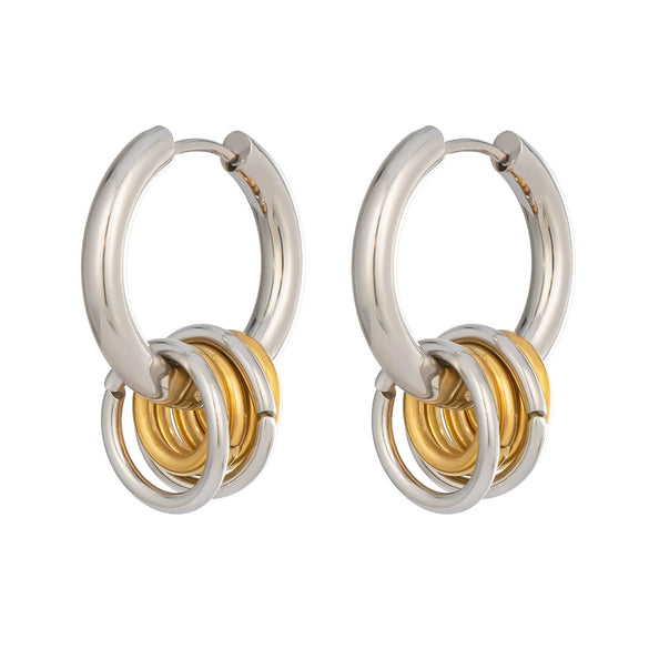 Wholesale Minimalist Geometric Style Multilayered Circular Twotone Stainless Steel Earrings With Pvd Furnace Vacuum Real Gold Plating For Women