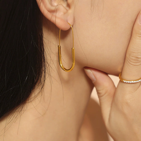 Wholesale Minimalist Geometric 316L Stainless Steel Earrings With Golden Pinshaped Ear Hook Electroplated 18K True Gold For Women