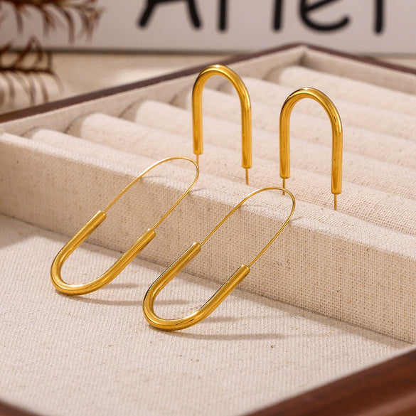Wholesale Minimalist Geometric 316L Stainless Steel Earrings With Golden Pinshaped Ear Hook Electroplated 18K True Gold For Women