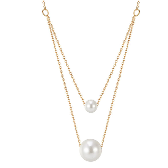 Wholesale Minimalist Geometric Titanium Steel Electroplated Calendering Chain Pearl Necklace For Women
