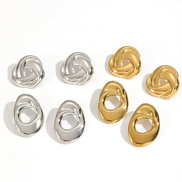 Wholesale Minimalist Geometric Twisted Stainless Steel 18K Gold Plated Earrings For Women