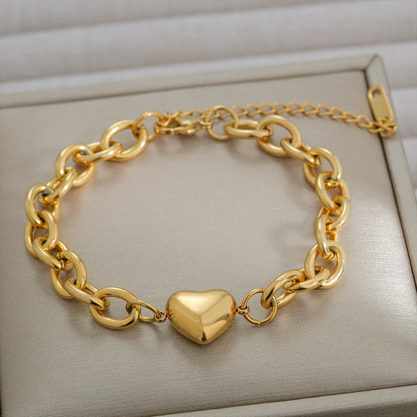 Wholesale Minimalist Heart Shape Stainless Steel Electroplated Ochain Bracelet Unisex