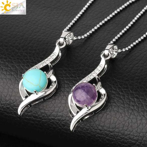 Wholesale Minimalist Heart Shaped Natural Crystal Stone And Zircon Silver Clavicle Pendant Necklace