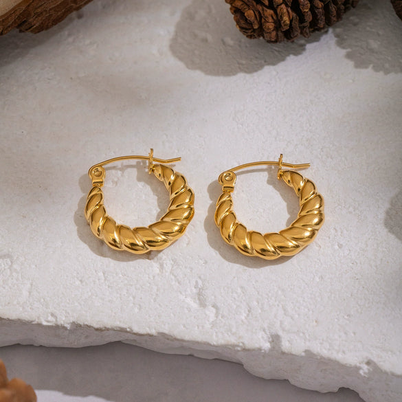 Wholesale Minimalist Hemp Texture Ushaped Stainless Steel Stud Earrings For Women With Pvd Furnace Vacuum Real Gold Plating