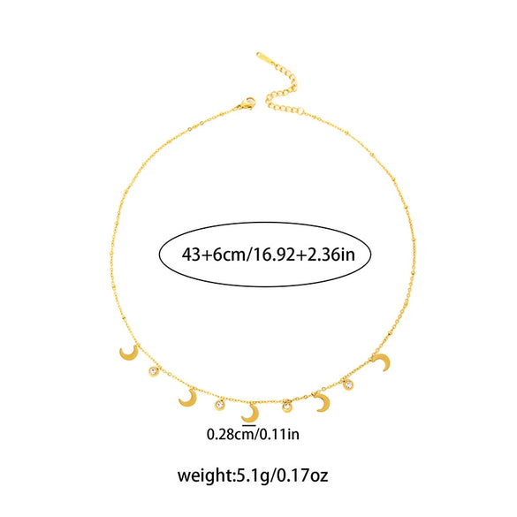 Wholesale Minimalist Highend Heart Shape Moon Zircon Titanium Steel Necklace With Copper Pendant And Electroplating For Women