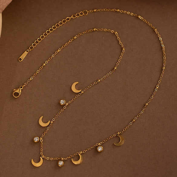 Wholesale Minimalist Highend Heart Shape Moon Zircon Titanium Steel Necklace With Copper Pendant And Electroplating For Women