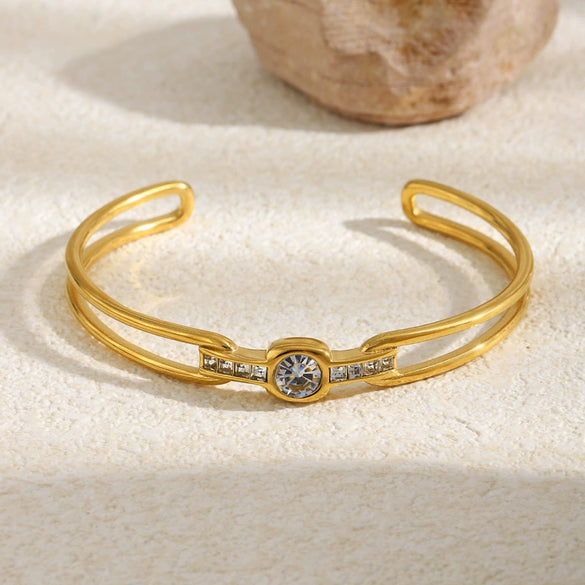 Wholesale Minimalist Highend Stainless Steel 18K Goldplated Geometric Doublelayer Line Bracelet For Office Ladies
