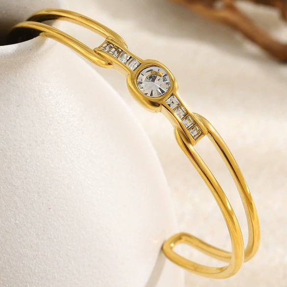 Wholesale Minimalist Highend Stainless Steel 18K Goldplated Geometric Doublelayer Line Bracelet For Office Ladies