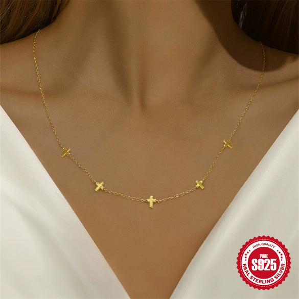 Wholesale Minimalist Hip Hop Cross Pendant Clavicle Chain For Women 925 Sterling Silver With Geometric Pattern And Electroplating