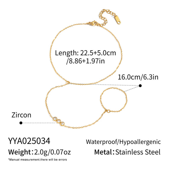 Wholesale Minimalist Ins Style White Zircon Stainless Steel Vacuum Plated Finger Chain Bracelet For Women