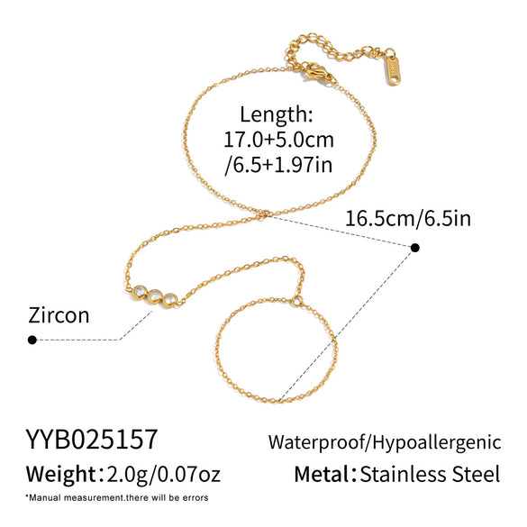 Wholesale Minimalist Ins Style White Zircon Stainless Steel Vacuum Plated Finger Chain Bracelet For Women