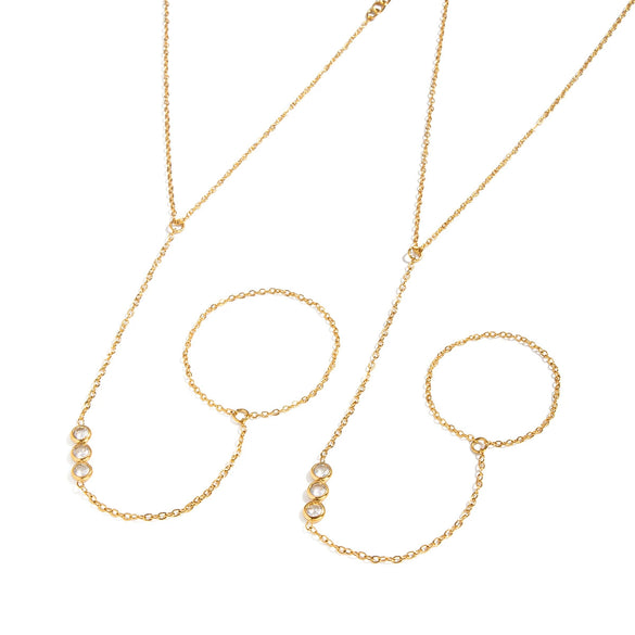 Wholesale Minimalist Ins Style White Zircon Stainless Steel Vacuum Plated Finger Chain Bracelet For Women