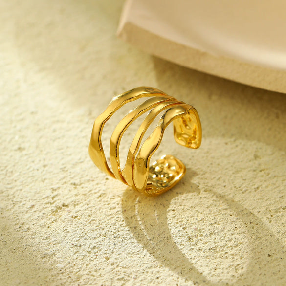 Wholesale Minimalist Irregular Geometric Opening Adjustable Stainless Steel Ring With Electroplating For Women