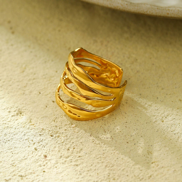 Wholesale Minimalist Irregular Geometric Opening Adjustable Stainless Steel Ring With Electroplating For Women