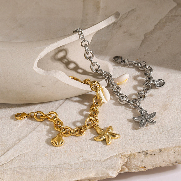 Wholesale Minimalist Jewelry Stainless Steel Electroplated Geometric Animals Starfish Shell Conch Bracelet For Women
