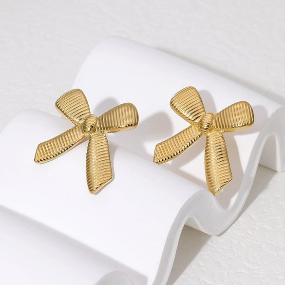 Wholesale Minimalist 18K Gold Electroplated Stainless Steel Bow Tie Earrings For Women