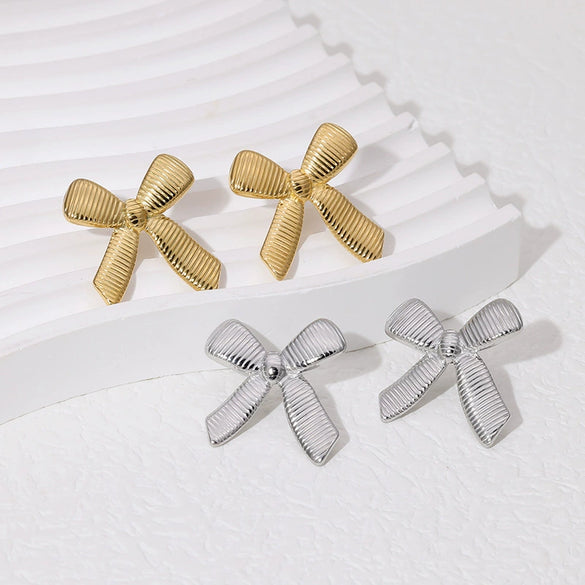Wholesale Minimalist 18K Gold Electroplated Stainless Steel Bow Tie Earrings For Women
