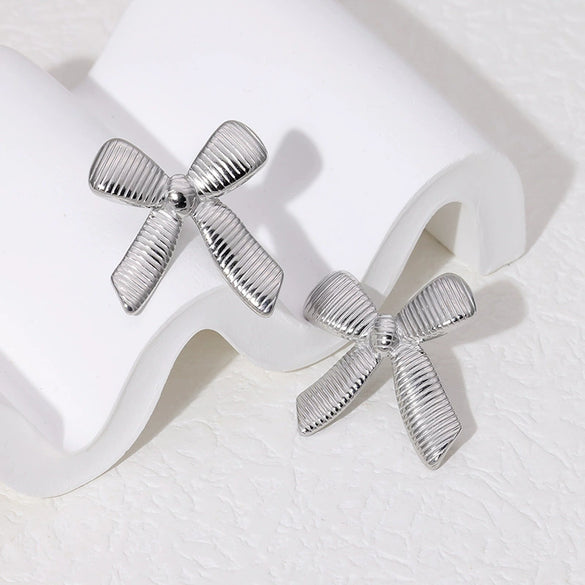 Wholesale Minimalist 18K Gold Electroplated Stainless Steel Bow Tie Earrings For Women