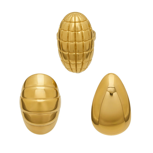 Wholesale Minimalist Light Luxury Geometric Shape Stainless Steel Electroplated 18K Real Gold Water Drop Ring Set For Women