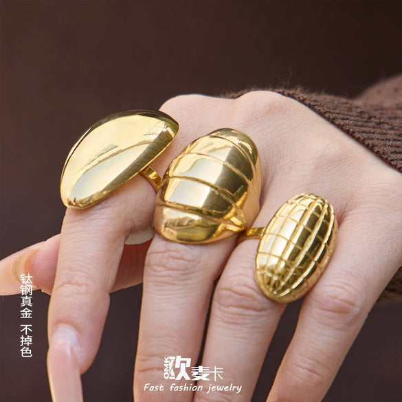 Wholesale Minimalist Light Luxury Geometric Shape Stainless Steel Electroplated 18K Real Gold Water Drop Ring Set For Women