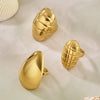 Wholesale Minimalist Light Luxury Geometric Shape Stainless Steel Electroplated 18K Real Gold Water Drop Ring Set For Women