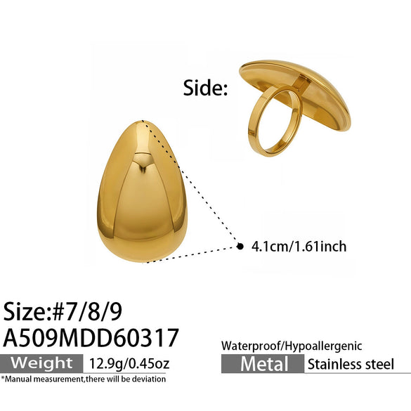 Wholesale Minimalist Light Luxury Geometric Shape Stainless Steel Electroplated 18K Real Gold Water Drop Ring Set For Women