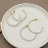Wholesale Minimalist Light Luxury Stainless Steel 14K Gold Plated Pearl C Shaped Geometric Earrings For Women