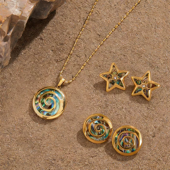 Wholesale Minimalist Marine Life Pattern Electroplated Stainless Steel And Titanium Steel Earrings And Necklaces For Women