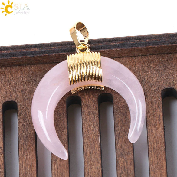 Wholesale Minimalist Natural Crystal Moonstone Semiprecious Stone Copper Buckle Pendant Jewelry With Electroplating