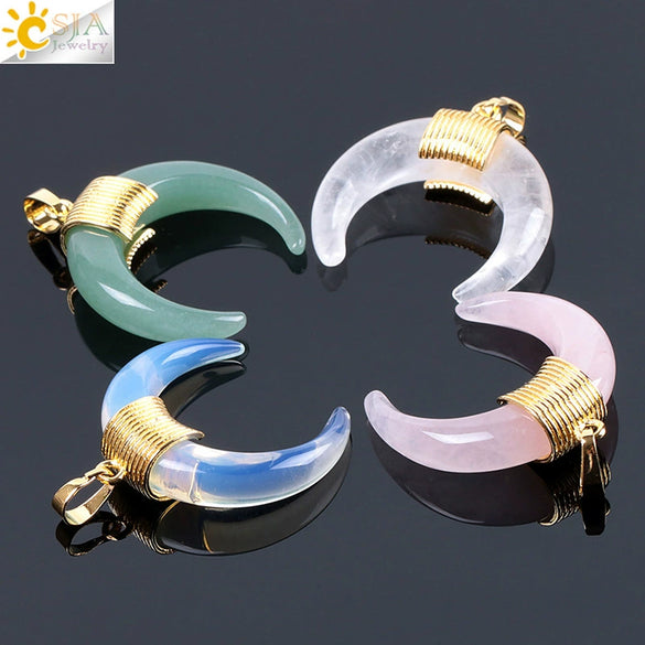 Wholesale Minimalist Natural Crystal Moonstone Semiprecious Stone Copper Buckle Pendant Jewelry With Electroplating