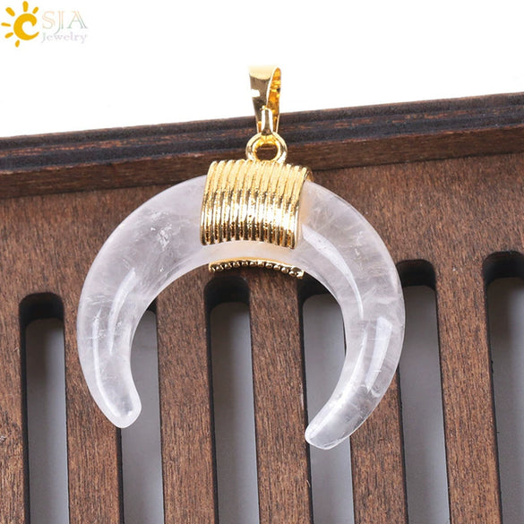 Wholesale Minimalist Natural Crystal Moonstone Semiprecious Stone Copper Buckle Pendant Jewelry With Electroplating