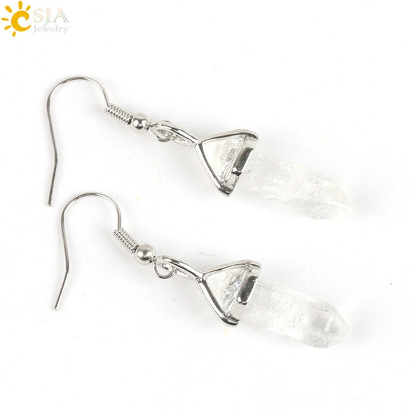 Wholesale Minimalist Natural Stone And Copper Accessories Hexagonal Prism Bullet Pendant Earrings