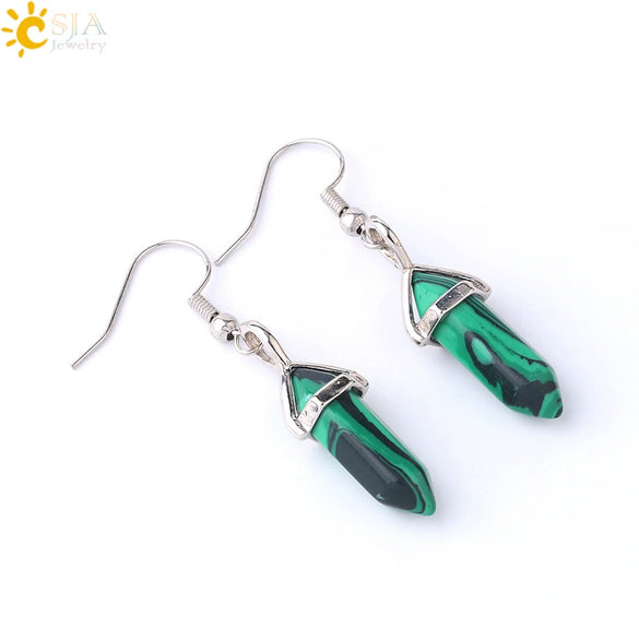 Wholesale Minimalist Natural Stone And Copper Accessories Hexagonal Prism Bullet Pendant Earrings