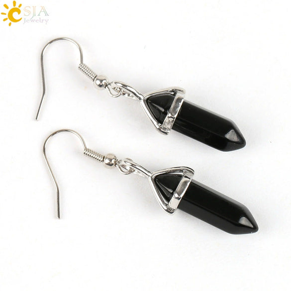 Wholesale Minimalist Natural Stone And Copper Accessories Hexagonal Prism Bullet Pendant Earrings